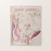 ヴィンテージイースターバニーの耳とビクトリアンフローラ ジグソーパズル (縦)