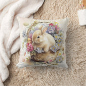ヴィンテージイースターバニーの花とバスケット クッション (ブランケット)