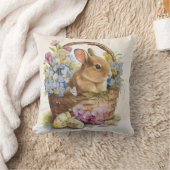 ヴィンテージイースターバニーの花とバスケット クッション (ブランケット)