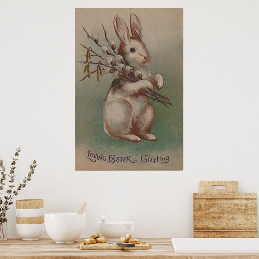 ヴィンテージイースターバニーウサギ ポスター (キッチン)