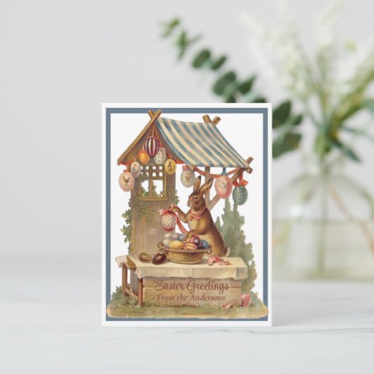 ヴィンテージイースターバニーカスタムイースターグリーティング シーズンポストカード (スタンド正面)