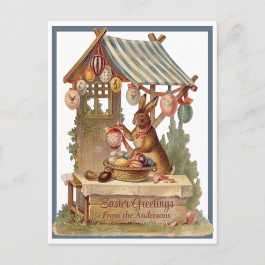 ヴィンテージイースターバニーカスタムイースターグリーティング シーズンポストカード (正面)