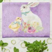 ヴィンテージイースターバニーチックパープルかわいらし キッチンタオル (折り畳み)