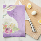 ヴィンテージイースターバニーチックパープルかわいらし キッチンタオル (四つ折り)
