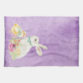 ヴィンテージイースターバニーチックパープルかわいらし キッチンタオル (横)