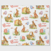 ヴィンテージイースターバニーバスケット ラッピングペーパー (フラット)