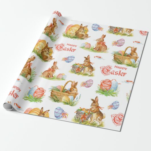 ヴィンテージイースターバニーバスケット ラッピングペーパー (アンロールド)