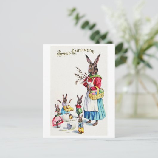 ヴィンテージイースターバニーファミリーシック ポストカード (スタンド正面)