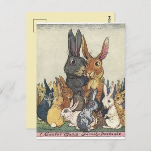 ヴィンテージイースターバニーファミリーポートレート ポストカード (正面/裏面)