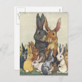 ヴィンテージイースターバニーファミリー シーズンポストカード (正面/裏面)