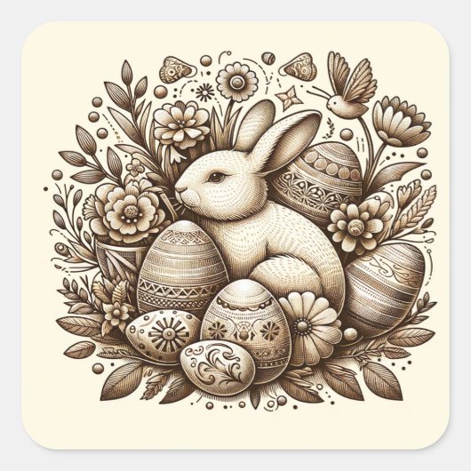 ヴィンテージイースターバニーフラワーズ&エッグス1st誕生日 スクエアシール (正面)