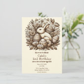 ヴィンテージイースターバニーフラワーズ&エッグ誕生日キッズ 招待状 (スタンド正面)