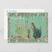 ヴィンテージイースターバニーフローラ シーズンポストカード (正面/裏面)