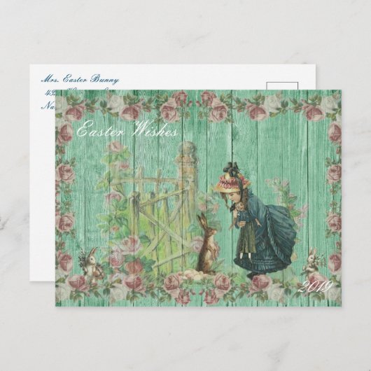 ヴィンテージイースターバニーフローラ シーズンポストカード (正面/裏面)