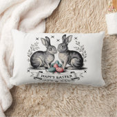 ヴィンテージイースターバニーペアイラストレーションと卵 ランバークッション (ブランケット)