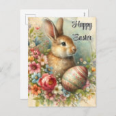 ヴィンテージイースターバニーホリデーグリーティングポストカード シーズンポストカード (正面/裏面)
