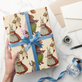 ヴィンテージイースターバニーホリデーパーティーラップ ラッピングペーパー