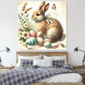 ヴィンテージイースターバニーラビットエッグウォーターカラー キャンバスプリント (インサイチュ (寝室))