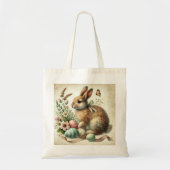 ヴィンテージイースターバニーラビットエッグウォーターカラー トートバッグ (正面)