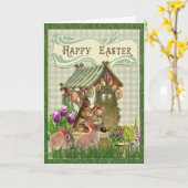 ヴィンテージイースターバニーラビットホリデーグリーティングカード カード (黄色い花)