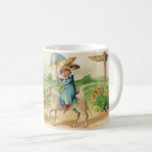 ヴィンテージイースターバニーラビットライディングラマの挨拶 コーヒーマグカップ (正面右)