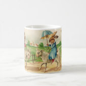 ヴィンテージイースターバニーラビットライディングラマの挨拶 コーヒーマグカップ (中央)