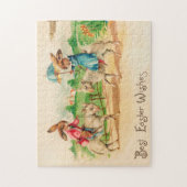 ヴィンテージイースターバニーラビットライディングラマの挨拶 ジグソーパズル (縦)