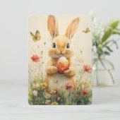 ヴィンテージイースターバニー保持卵inワイルドフラワー シーズンカード (スタンド正面)