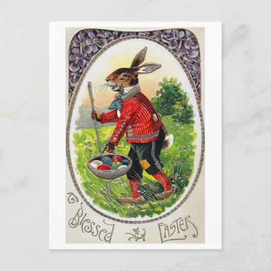 ヴィンテージイースターバニー卵はがき ポストカード (正面)