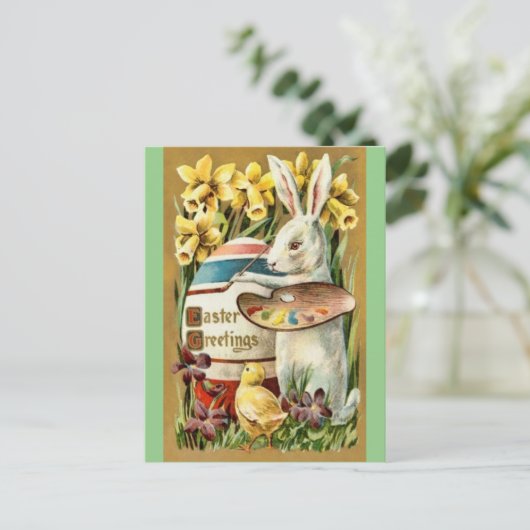 ヴィンテージイースターバニー卵アーティストハガキ ポストカード (スタンド正面)