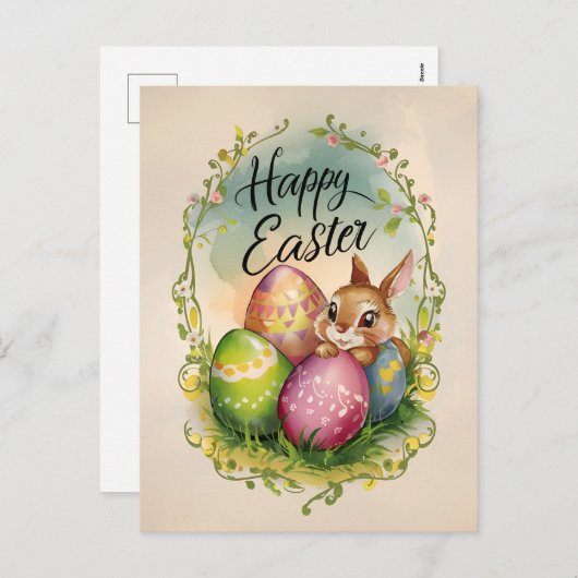 ヴィンテージイースターバニー卵 シーズンポストカード (正面/裏面)