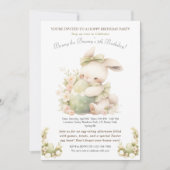 ヴィンテージイースターバニー誕生日 招待状 (正面)