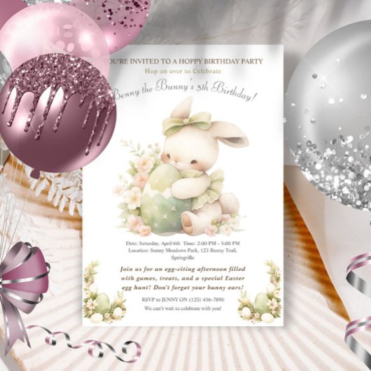 ヴィンテージイースターバニー誕生日 招待状