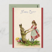 ヴィンテージイースターバニー踊りと小さな女の子 ポストカード (正面/裏面)