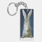 ヴィンテージイースターバニー、かわいい毛皮の白うさぎ キーホルダー (正面左)