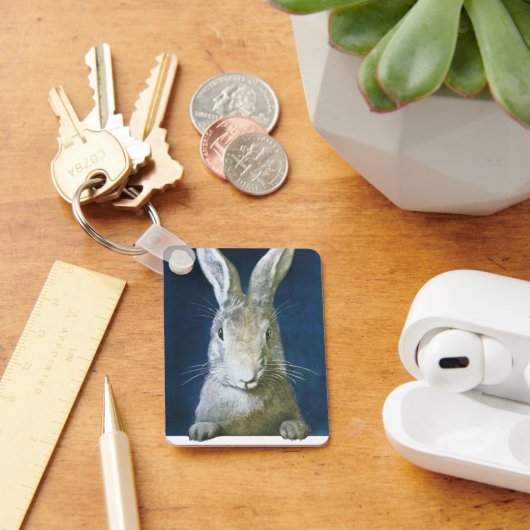 ヴィンテージイースターバニー、かわいい毛皮の白うさぎ キーホルダー (デスク)