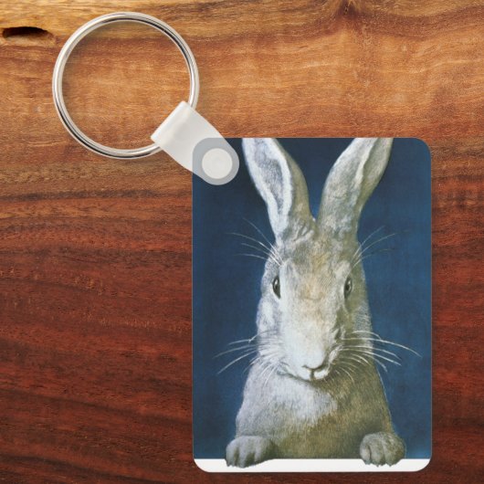 ヴィンテージイースターバニー、かわいい毛皮の白うさぎ キーホルダー (正面)