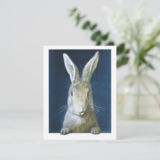 ヴィンテージイースターバニー、かわいい毛皮の白うさぎ シーズンカード (スタンド正面)