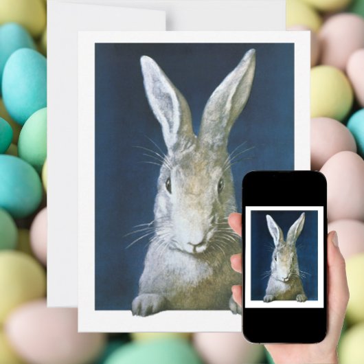 ヴィンテージイースターバニー、かわいい毛皮の白うさぎ シーズンカード