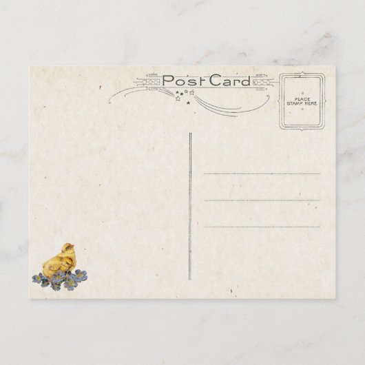 ヴィンテージイースターバニー、カートとチックス ポストカード (裏面)