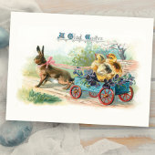 ヴィンテージイースターバニー、カートとチックス ポストカード