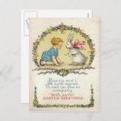 ヴィンテージイースターバニー&キッドイースターカード シーズンポストカード (正面/裏面)