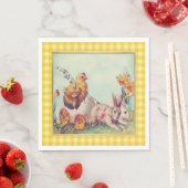 ヴィンテージイースターバニー&バッファローチェックのシック スタンダードランチョンナプキン (インサイチュ)