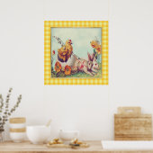 ヴィンテージイースターバニー&バッファローチェックのシック ポスター (キッチン)