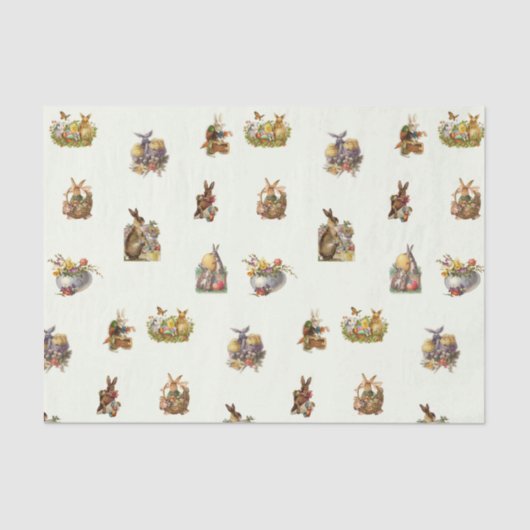 ヴィンテージイースターバニー、卵と春の花 薄葉紙 (正面)