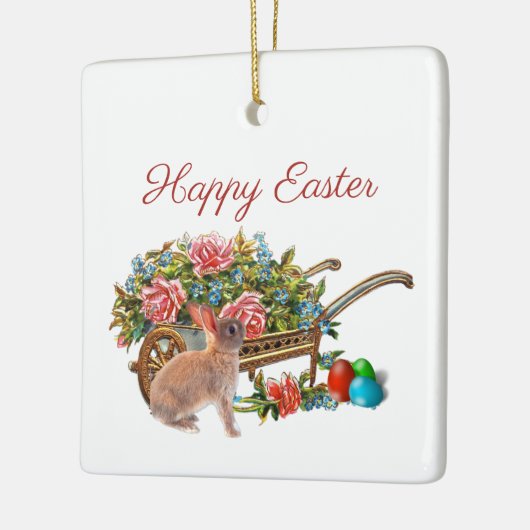 ヴィンテージイースターバラとウサギ セラミックオーナメント (左)