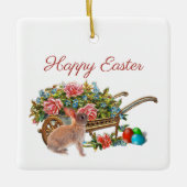 ヴィンテージイースターバラとウサギ セラミックオーナメント (正面)