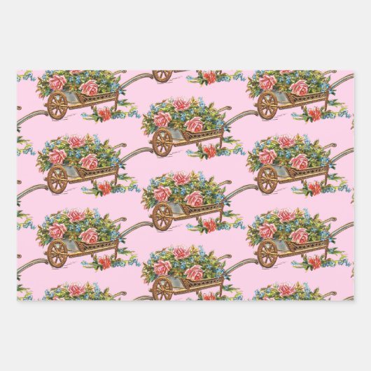 ヴィンテージイースターバラウサギとホイールバロー ラッピングペーパーシート (正面3)