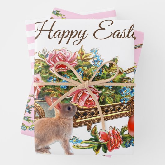 ヴィンテージイースターバラウサギとホイールバロー ラッピングペーパーシート (インサイチュ)