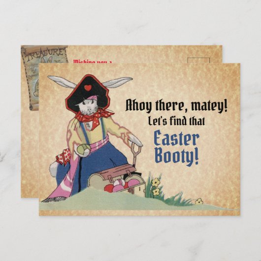 ヴィンテージイースターパイレーツラビットバニー宝箱 ポストカード (正面/裏面)